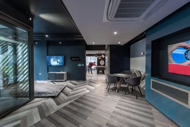 Pool table TV seating dining area living room at CitySide in Leeds Student Accommodation