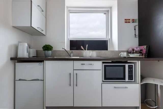 Compact kitchen with fridge microwave and sink kitchen at The Arch - Liverpool in Liverpool Student Accommodation