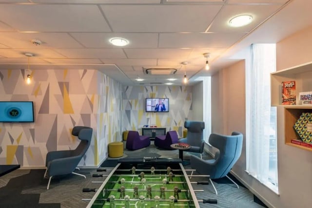Foosball table chairs televisions games Jenga playing area at The Electra in Liverpool Student Accommodation