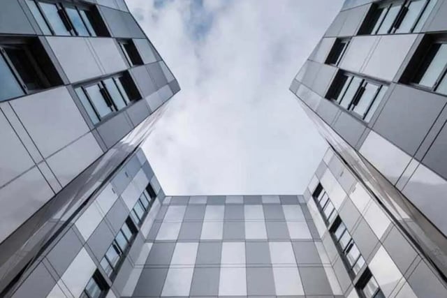 Modern buildings with many windows exterior at Verde in Newcastle Upon Tyne Student Accommodation