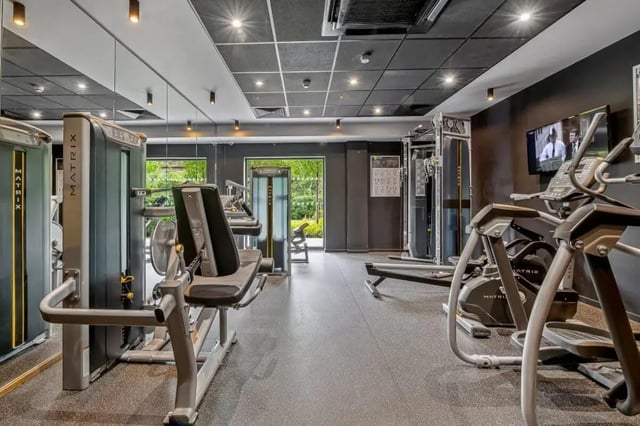 Matrix gym equipment elliptical and rowing machine fitness area at West View in Glasgow Student Accommodation