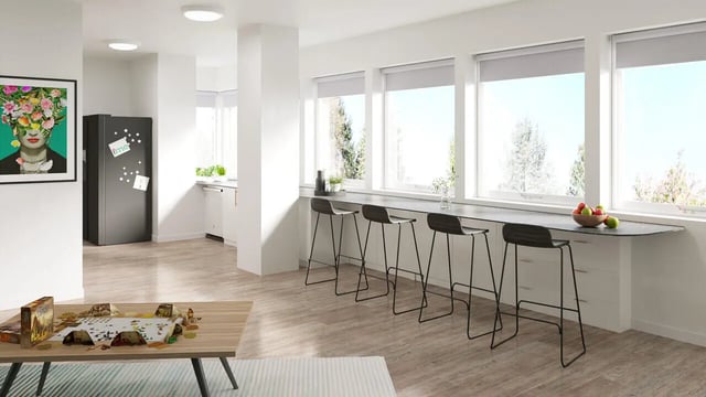 Kitchen table with game fridge and counter stools kitchen at New North Road in Exeter Student Accommodation