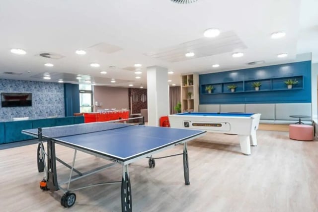 Ping pong and pool tables recreation area at Base in Glasgow Student Accommodation