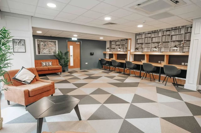 Chairs at desks with lamps study area at Market House in Newcastle Upon Tyne Student Accommodation