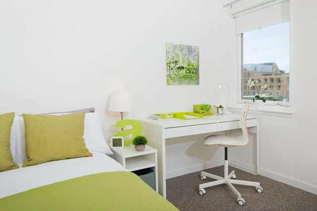 Bed desk lamp and chair bedroom study area at Trinity Court in Aberdeen Student Accommodation