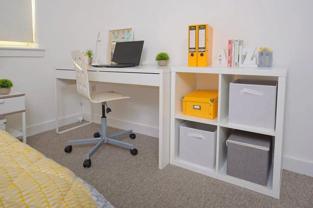 Desk chair laptop storage unit study area at King Street 403 in Aberdeen Student Accommodation