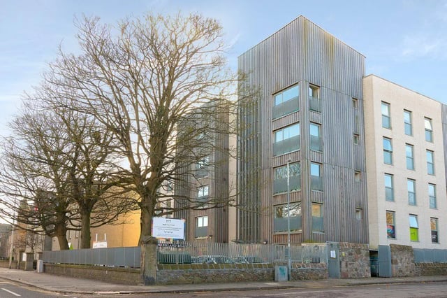 Modern student accommodation building with bare trees exterior at King Street 403 in Aberdeen Student Accommodation