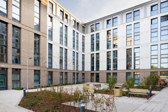 Courtyard with benches and planters exterior at Edinburgh Westfield in Edinburgh Student Accommodation
