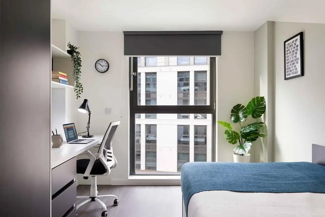 Desk chair laptop plant and bed Bedroom at Edinburgh Westfield in Edinburgh Student Accommodation