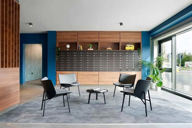 Mailboxes chairs and coffee table common area at Edinburgh Westfield in Edinburgh Student Accommodation