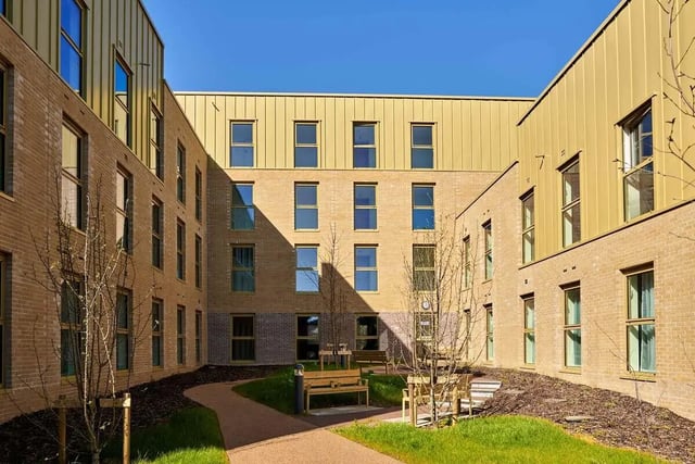 Courtyard with benches and buildings exterior at Edinburgh Gorgie in Edinburgh Student Accommodation