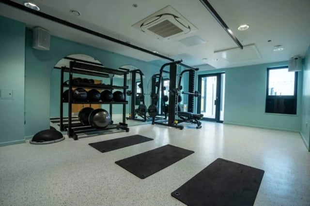 Gym equipment weights mats and Bosu ball playing area at Oxford Point in Bournemouth Student Accommodation