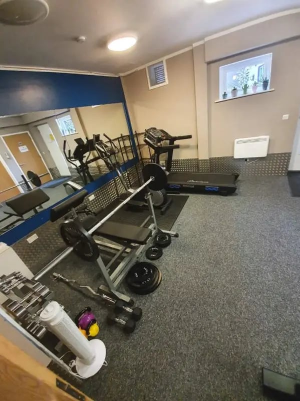 Weights treadmill exercise bikes gym area. at The Student Block in Loughborough Student Accommodation
