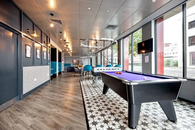 Pool table television lounge area and seating area communal room at Coppergate Swansea in Swansea Student Accommodation