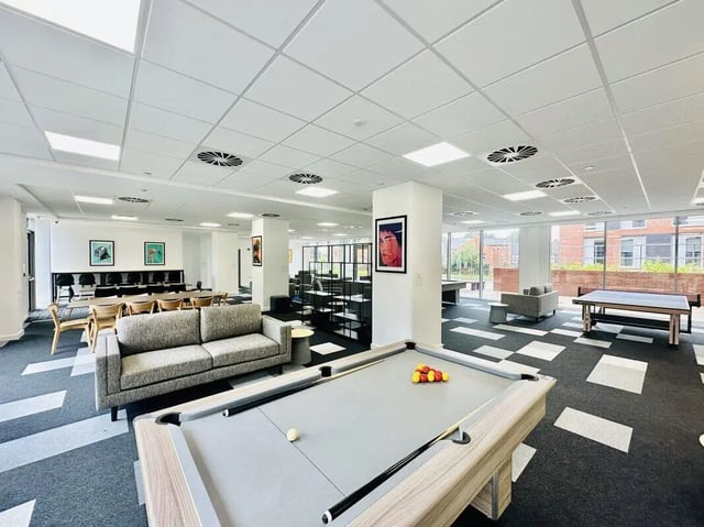 Pool table sofas and tables common area at Albany Student Village in Coventry Student Accommodation