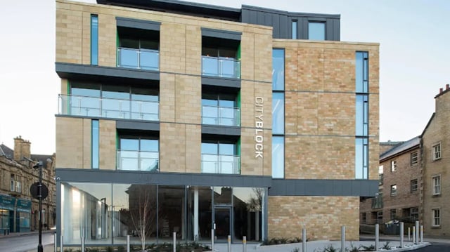 Modern student building with balconies exterior at CityBlock Penny Street in Lancaster Student Accommodation