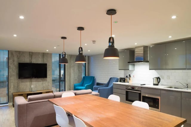 Modern kitchen dining and living area communal space at CityBlock Marton Street in Lancaster Student Accommodation