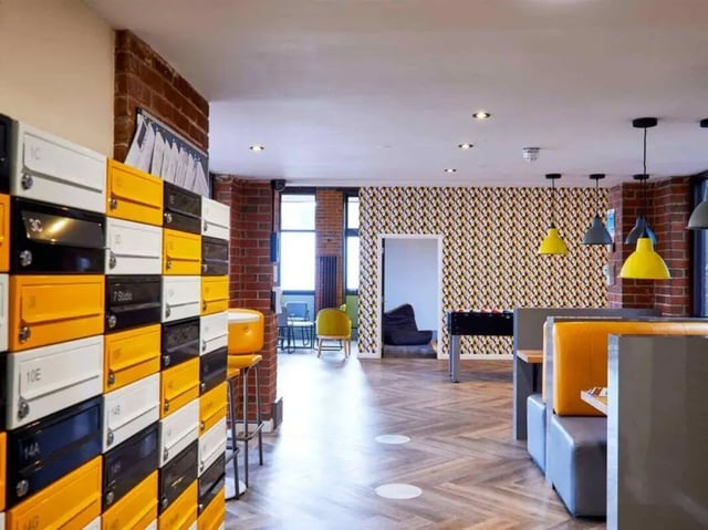 Mailboxes foosball table booths common area at Hockley Point in Nottingham Student Accommodation