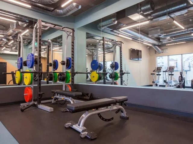 Weight racks benches and exercise bikes gym at Highlight Parkgate in Dublin Student Accommodation