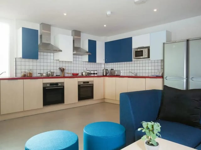 Two ovens fridges microwave tile backsplash kitchen at Highlight Parkgate in Dublin Student Accommodation