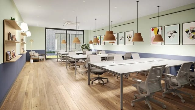 Desk chairs and artwork study area at Ashlin House in Cork Student Accommodation