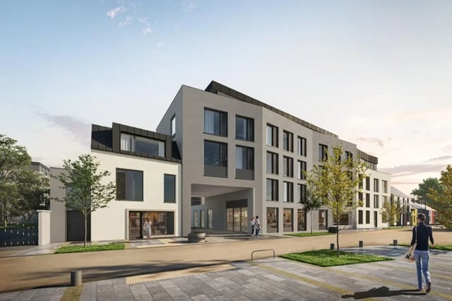 Modern student accommodation building exterior with windows. at Ashlin House in Cork Student Accommodation
