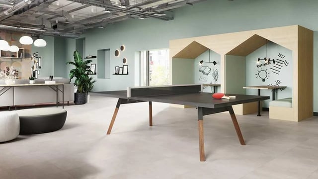 Ping pong table with study booths recreation area at Broga House in Cork Student Accommodation