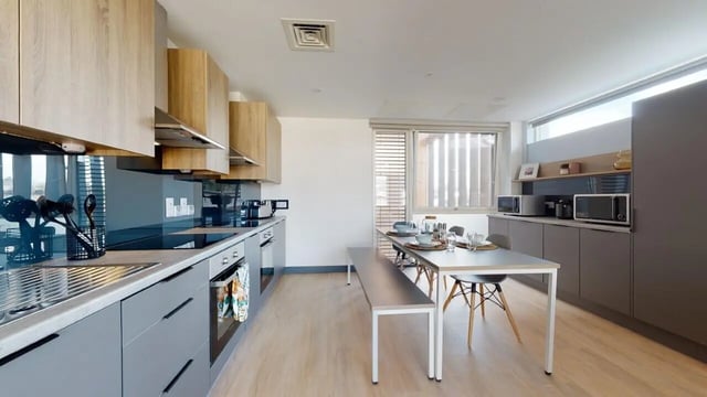 Modern kitchen with dining table kitchen at Curraheen Point in Cork Student Accommodation