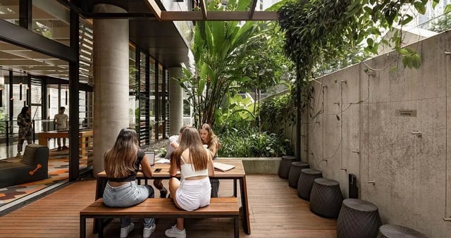 Students at picnic table patio area at Iglu Brisbane City in Brisbane Student Accommodation