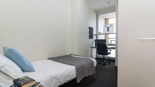 Bed desk chair and computer study area at UniLodge @ Metro Adelaide in Adelaide Student Accommodation
