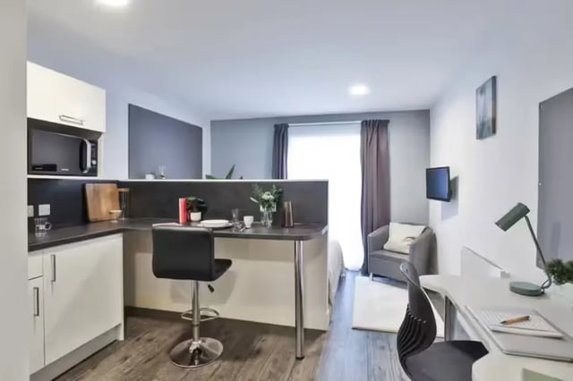 Studio apartment with kitchen study and living area at Ayton House in St Andrews Student Accommodation