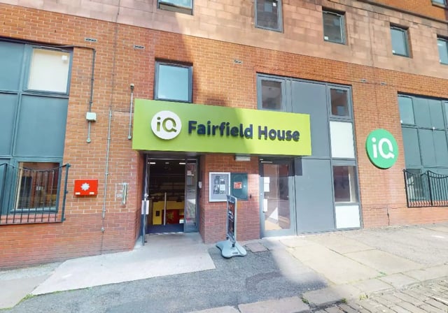 iQ Fairfield House building entrance exterior at iQ Lambert & Fairfield House in Manchester Student Accommodation