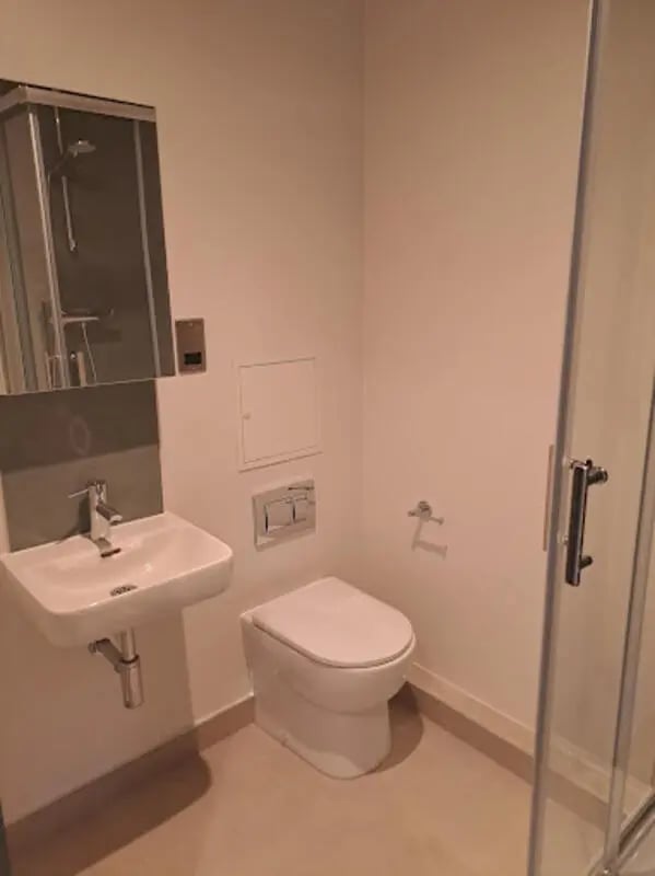 Sink toilet and shower stall bathroom at Arasain P&V in Dublin Student Accommodation
