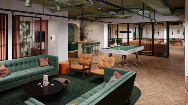 Sofa pool table bar chairs communal room at Arasain P&V in Dublin Student Accommodation