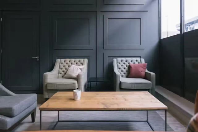 Two armchairs and coffee table living room at Metrovick House in Newcastle Upon Tyne Student Accommodation