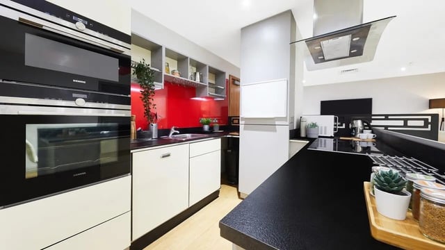 Modern kitchen with ovens hob and cabinets kitchen at Corporation Village in Coventry Student Accommodation