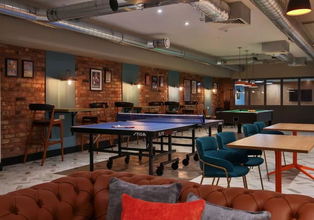 Ping pong table pool table seating communal area at iQ Penworks House in Birmingham Student Accommodation