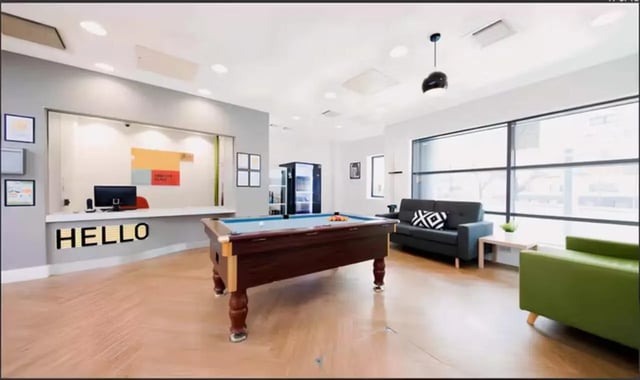 Pool table reception area sofas living room at Concept Place in Leeds Student Accommodation
