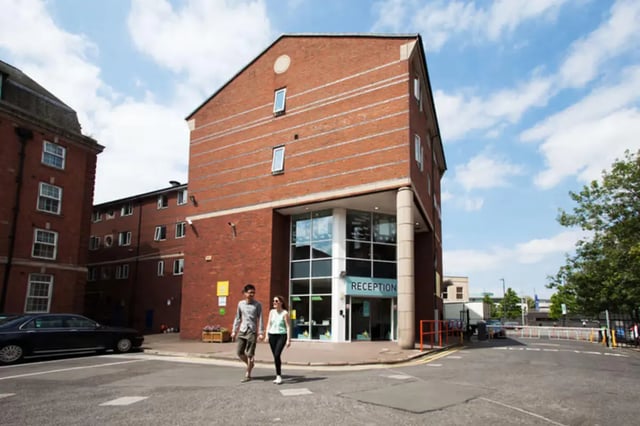 Brick building entrance reception area exterior at Arrad House in Liverpool Student Accommodation