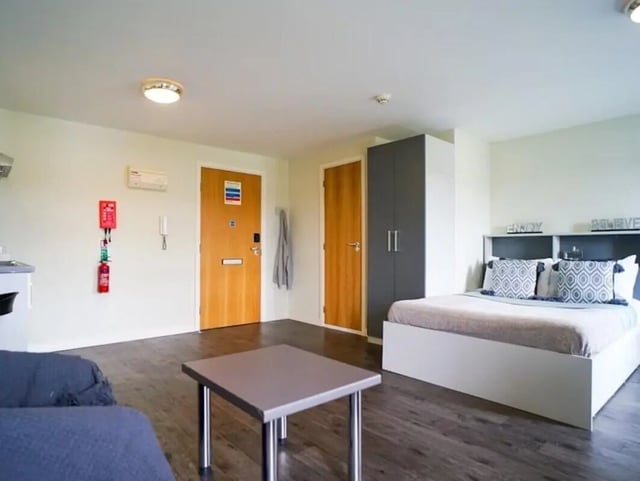 Bed wardrobe doors and furniture studio bedroom at Beaverbank Place in Edinburgh Student Accommodation