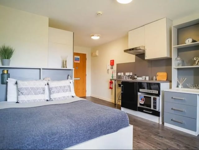Bed kitchen and storage studio apartment at Beaverbank Place in Edinburgh Student Accommodation