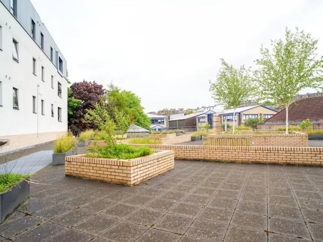 Rooftop with brick planters and trees exterior at Beaverbank Place in Edinburgh Student Accommodation