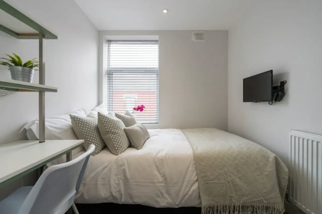 Bed desk TV window and plant bedroom at 41 Seaford Street in Stoke-On-Trent Student Accommodation