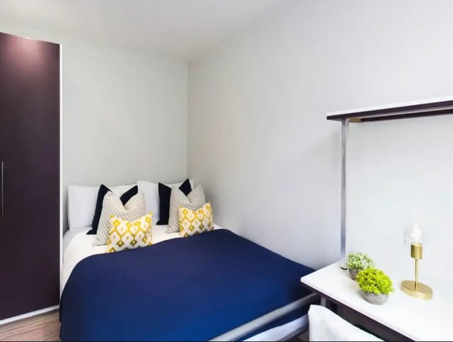 Bed desk and wardrobe bedroom at 48 Ashford Street in Stoke-On-Trent Student Accommodation