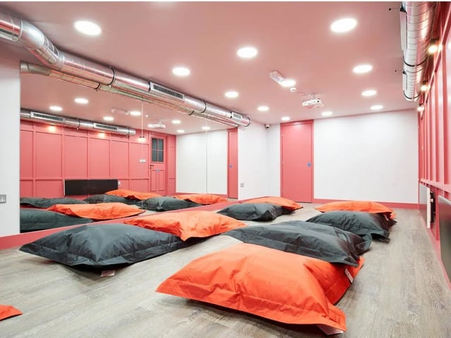 Beanbag cushions on floor communal room at The Lantern in Liverpool Student Accommodation