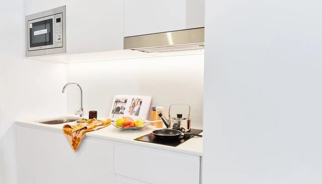 Microwave sink kettle induction stove kitchen at Scape Darlington in Sydney Student Accommodation