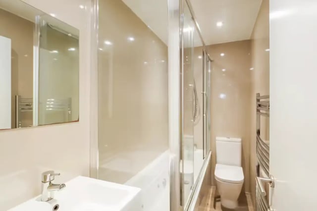 Sink toilet shower with glass doors bathroom at 51 Beresford Street in Stoke-On-Trent Student Accommodation