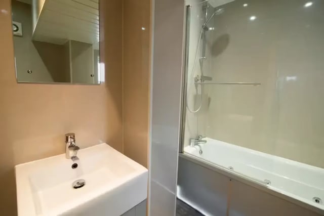 Sink shower and bath with mirror Bathroom at 38 Cauldon Road in Stoke-On-Trent Student Accommodation
