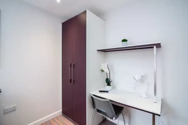 Dark wardrobe desk chair lamp plant study area at 38 Cauldon Road in Stoke-On-Trent Student Accommodation