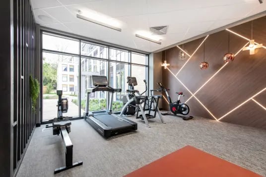 Treadmill rowing machine stationary bike gym area at Luna Hatfield in Hatfield Student Accommodation